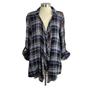 Open Front Blue Plaid Lace Top
